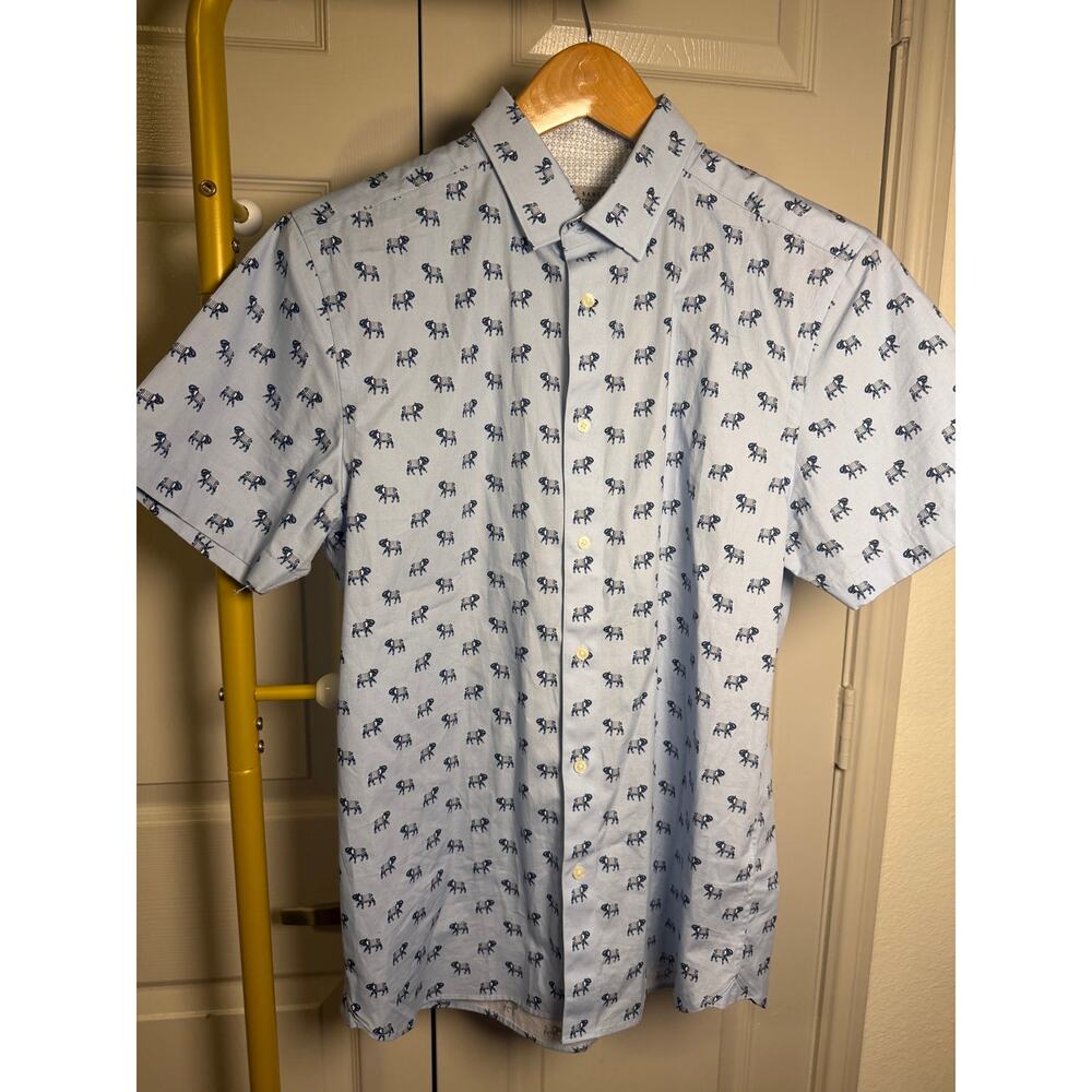 Ted Baker men's short-sleeve shirt featuring a blue and white elephant print